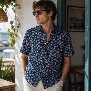 UNTUCKit Mens Cotton Button Up Shirt Sz XL Blue Floral Smart Indie Preppy Summer